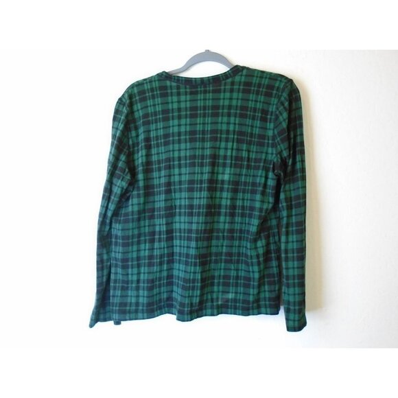 Chaps Classics Black Green Plaid Ruffle Neckline Women Sz XL with Stretch - Picture 3 of 4